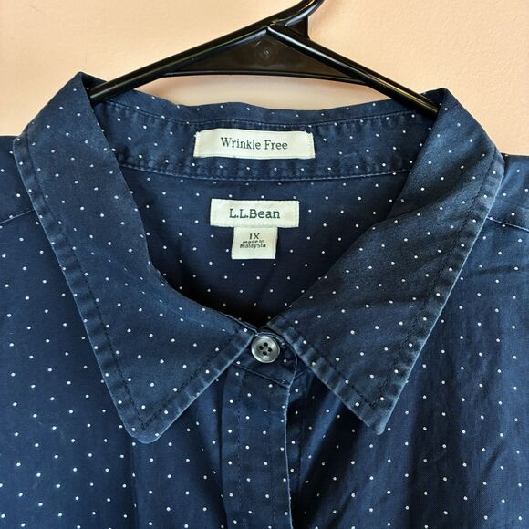 LL Bean Women’s Blue Polka Dot Wrinkle Free Button Down 3/4 Sleeve Blouse Sz 1X - Picture 2 of 5